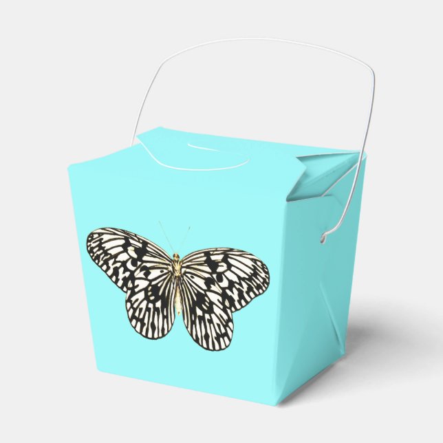 Ballotins Papillon noir et blanc, arrière - plan turquoise (Verso)