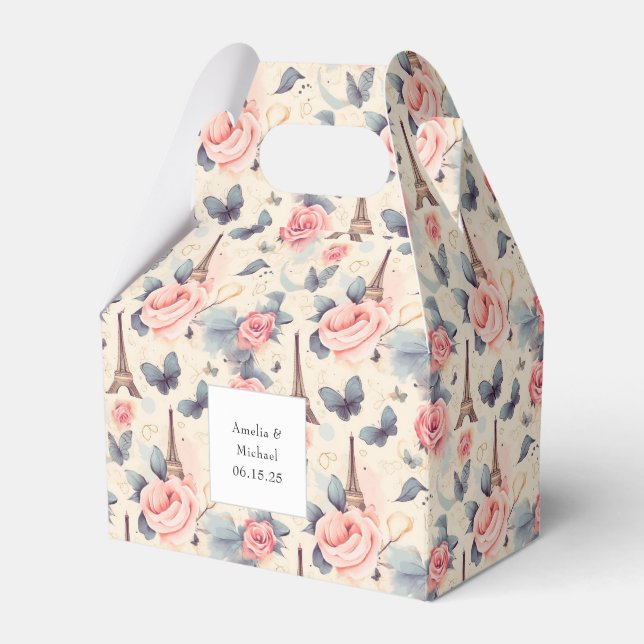 Ballotins Papillon Tour Eiffel et Mariage Motif Rose (Verso)