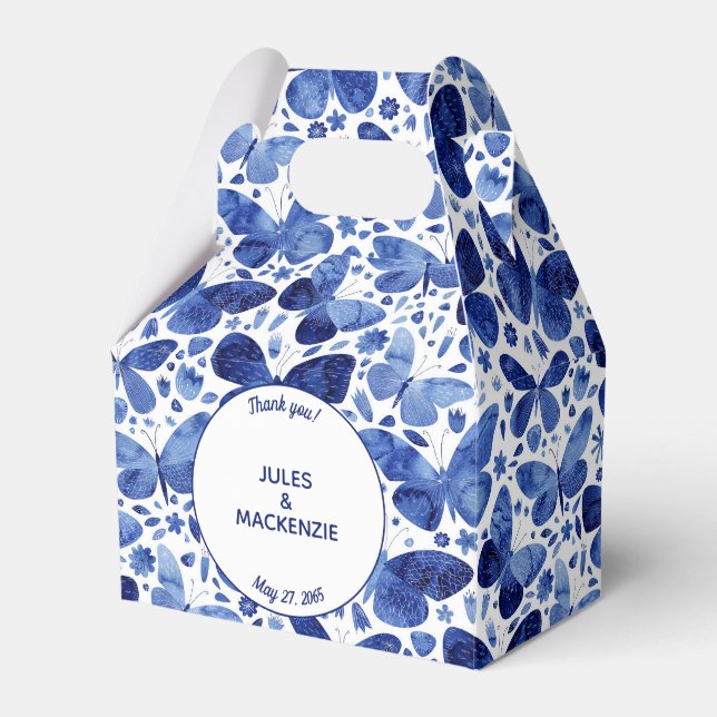 Ballotins Papillons Aquarelle Moderne Boho Indigo Blue (Verso)