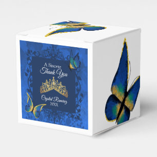 Ballotins Papillons bleus, Gold Tiara Quinceanera Ballotin