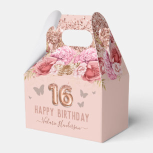 Ballotins Papillons floraux rose joyeux 16e anniversaire