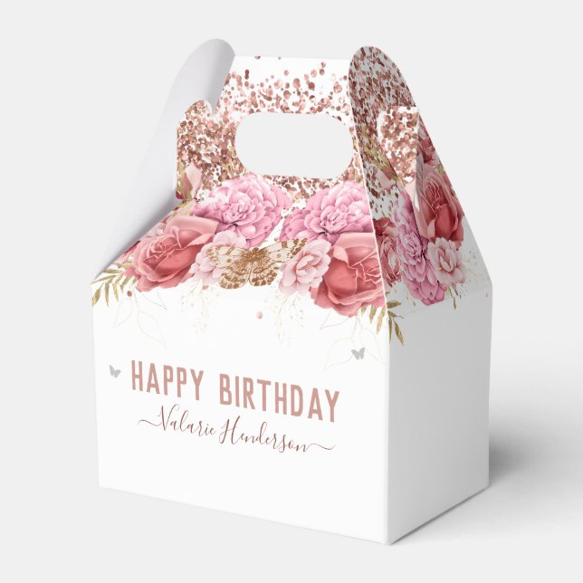 Ballotins Papillons floraux rose joyeux anniversaire (Verso)