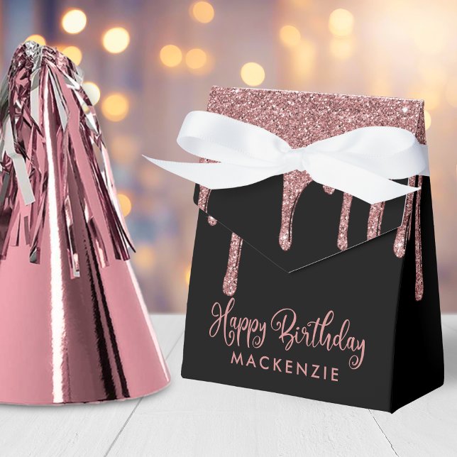 Ballotins Parties scintillant Black et Rose Gold Sparkle Dri (Black and Rose Gold Sparkle Glitter Drips Birthday Favor Box)