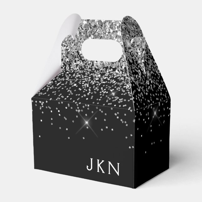 Ballotins Parties scintillant noire argent Monogramme Nom de (Verso)