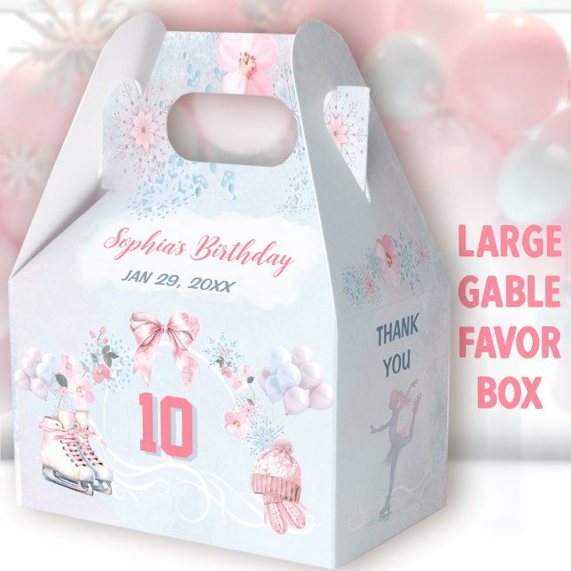 Ballotins Patinage sur glace Pink Winter Girl Anniversaire G (Ice Skating Large Gable Favor Boxes - You can choose from 3 sizes of these gable favor boxes)