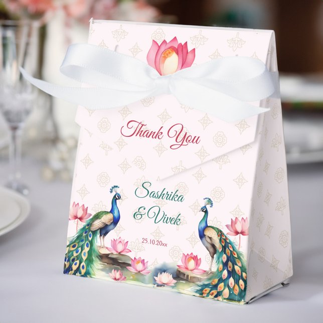 Ballotins Peacock lotus mariage indien faveurs (Peacock pink lotus Indian wedding favors personalized Favor Box peacock theme wedding favors)