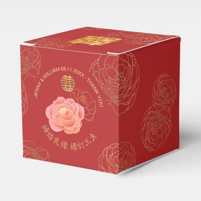 Ballotins Peony Double Bonheur Mariage chinois Merci (Verso)