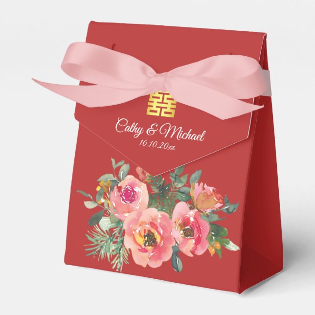 Ballotins Peony floral double bonheur chinois mariage rouge (Verso)