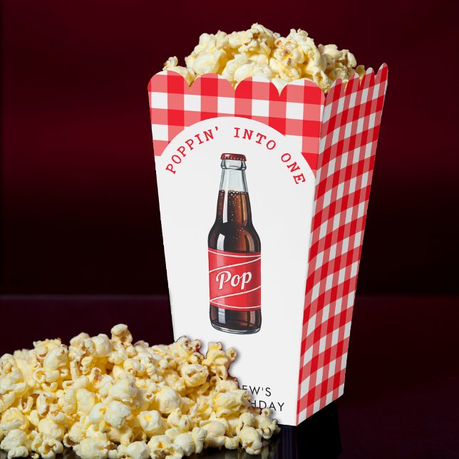 Ballotins Pépingler dans un soda Plaid Rouge 1er anniversair (Poppin Into One Soda Plaid Red 1st Birthday Party Favor Boxes
)