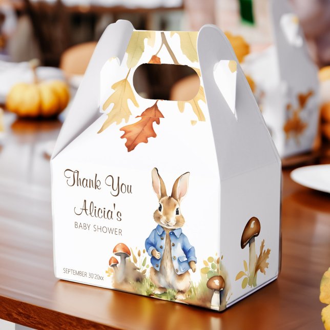 Ballotins Peter lapin chute thème baby shower modèle (Peter rabbit fall themed baby shower template favor box cute bunny mushroom favor box)