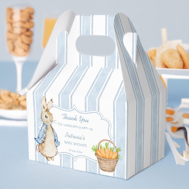 Ballotins Peter lapin rayures bleues poussiéreuses baby show (Peter rabbit retro dusty blue stripes boy baby shower favors personalized favor boxes)