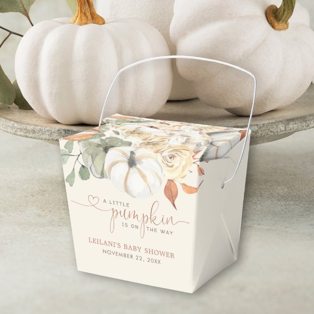 Ballotins Petit Baby shower Floral Citrouille (Autumn is in the air with this little pumpkin on the way fall floral baby shower favor takeout box.)