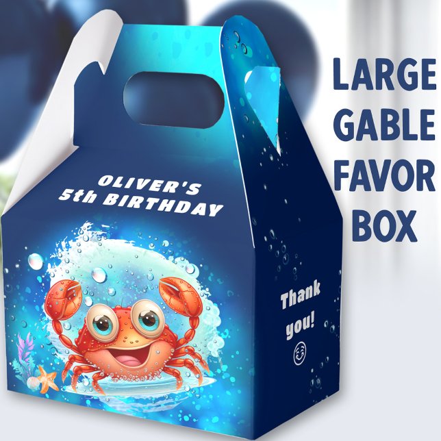 Ballotins Petit Crabe Garçon Anniversaire Marine Bleu Grand  (Cute Crab Large Gable Favor Boxes - You can choose from 3 sizes of these gable favor boxes)