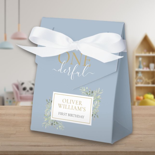 Ballotins Petit Monsieur ONEderful Garçon Bleu Mignon Premie (Little Mr ONEderful Cute Boy Blue First Birthday Favor Box)