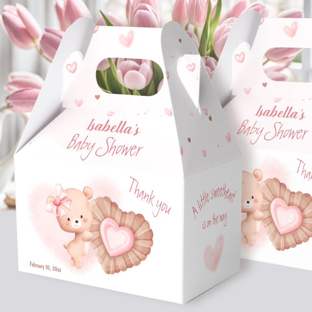 Ballotins Petite adorable Valentines rose Baby shower fille (Little Sweetheart Pink Valentines Girl Baby Shower Favor Box)