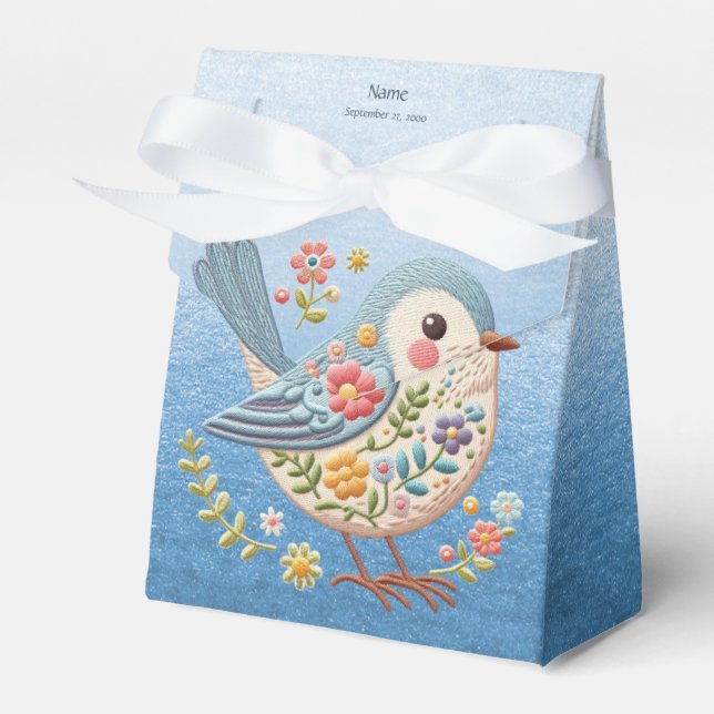 Ballotins Petite broderie florale d'oiseaux Ballotin bleu (Verso)
