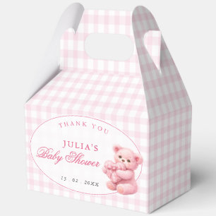 Ballotins Petite Ourson Rose à Carreaux Baby Shower