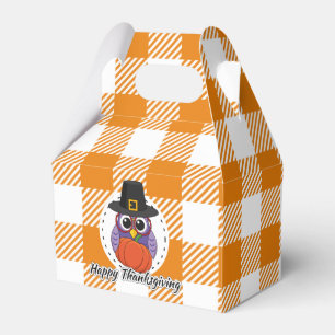 Ballotins Pilgrim owl on Orange Plaid - Happy Thanksgiving