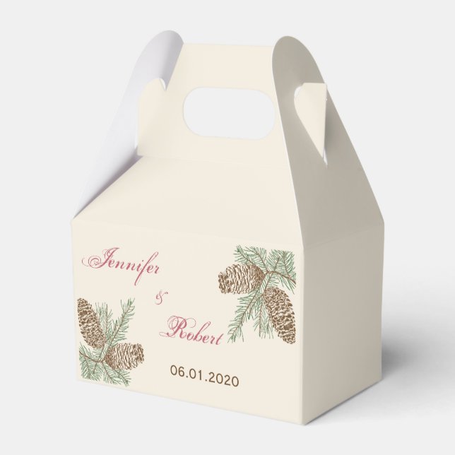 Ballotins Pine Cone Nature sur Crème Mariage Favor Box (Verso)
