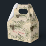 Ballotins Pinecones de Noël Snowflakes Oiseaux<br><div class="desc">Joli petit ballotin à l'aspect vintage. Il y a Chickadees à Carreaux Noirs, pinecones, flocons de neige et branches de pin avec zone pour votre texte. Modifiez le texte pour convenir à votre événement. Noël est le moment où tout le monde aime partager ses goodies maison. Idéal pour les biscuits,...</div>