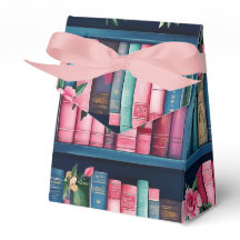 Pink and Blue Books and Flowers on Bookshelf