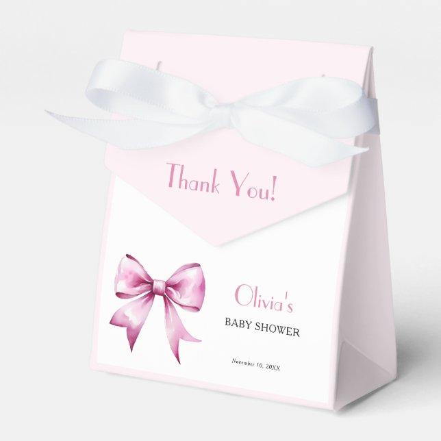 Ballotins Pink Bow Ribbon Baby Shower Thank You (Verso)