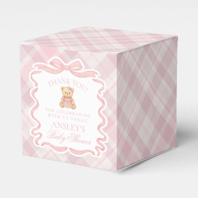 Ballotins Pink Coquette Bow Bear Baby Shower Favor Box (Verso)