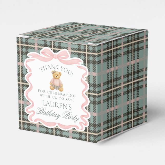 Ballotins Pink Coquette Bow Bear Girl Birthday Favor Box (Verso)