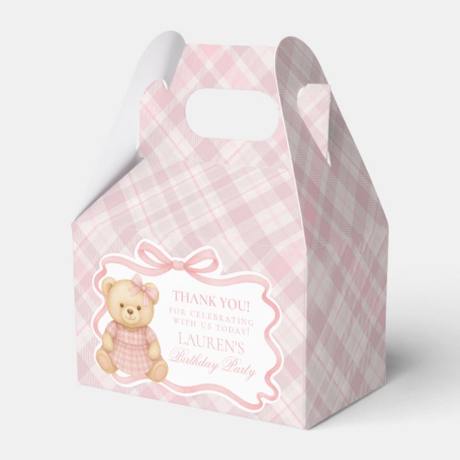 Ballotins Pink Coquette Bow Bear Girl Birthday Favor Box (Verso)
