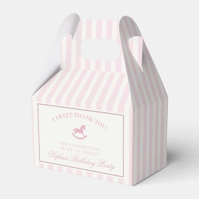 Ballotins Pink Coquette Bow Rocking Horse Birthday Favor Box (Verso)