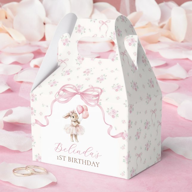 Ballotins Pink Floral Coquette Bow Bunny 1st Birthday (Mariage)