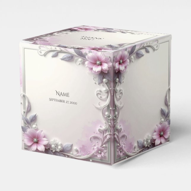 Ballotins Pink Floral Frame Favor Box (Verso)