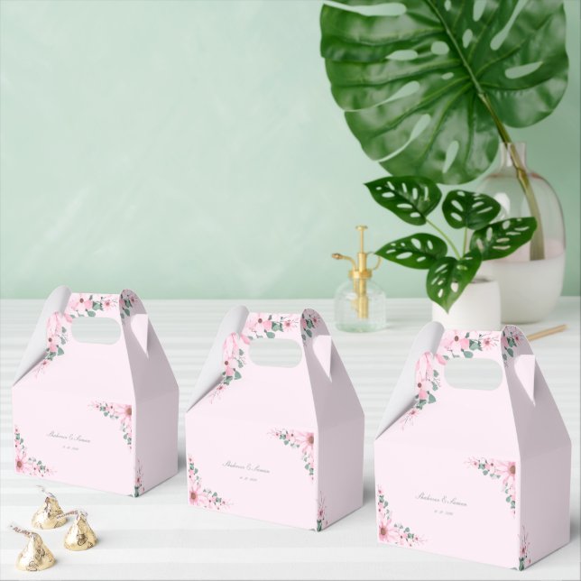 Ballotins Pink floral wedding Favor boxes customizable  (Multiple)