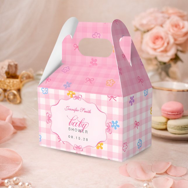 Ballotins Pink Gingham Floral Bow Baby Shower Favor Boxes (Créateur téléchargé)
