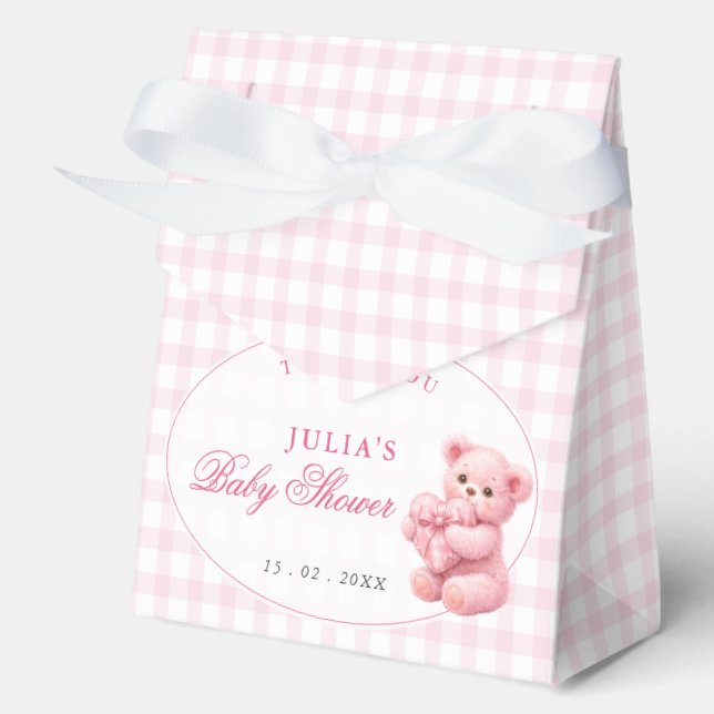 Ballotins Pink Gingham Teddy Bear Neutral Baby Shower (Recto)