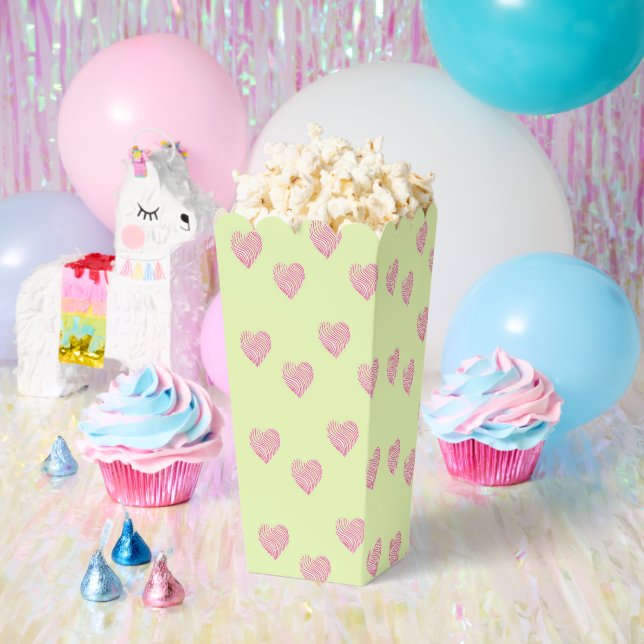 Ballotins Pink oodle lines hearts on green (Fête)