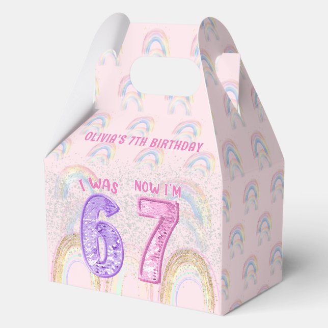 Ballotins Pink Rainbow Six Seven 67 Birthday Favor Boxes (Recto)