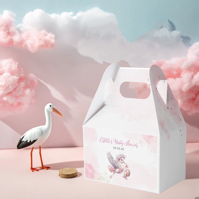 Ballotins Pink Stork and Cloud Girl Baby Shower Favor Box  (Créateur téléchargé)