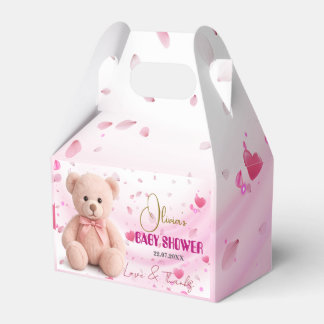 Ballotins Pink Teddy Bear Baby Shower Favor Box- Editable