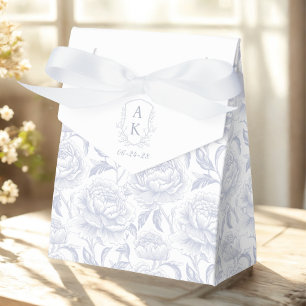 Ballotins Pivoines en Chinoiserie avec Monogramme Bleu Pouss