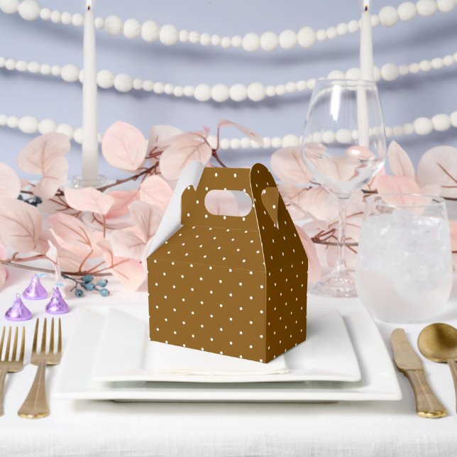 Ballotins Point blanc sur boîte de toit en pop-corn marron (Mariage)