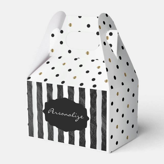 Ballotins Points Polka et Rayures Noires sur Satin Blanc Bri (Verso)