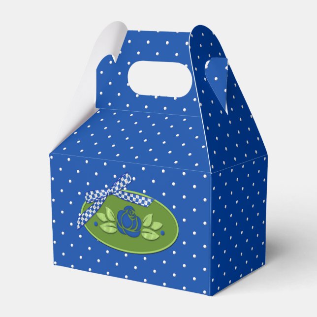 Ballotins Polka Dot Roses Blue Gable Party Favoriser Box (Verso)