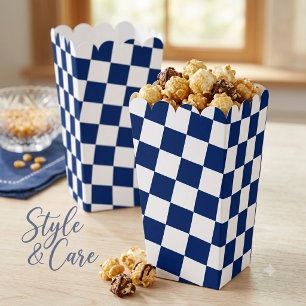 Ballotins Popcorn blanc à motif carré bleu marine