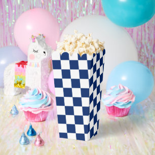 Ballotins Popcorn blanc à motif carré bleu marine