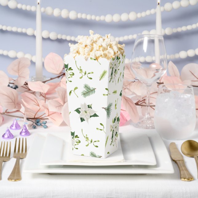 Ballotins Popcorn Décoratif Fleuris Blanc et Vert (Mariage)