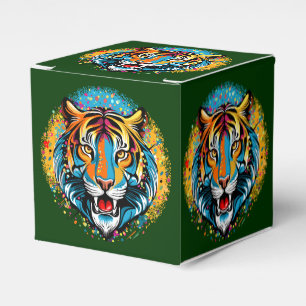 Ballotins Pouf tête de tigre couleurs arc-en-ciel peinture t