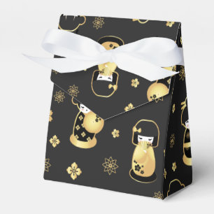 Ballotins Poupées japonaises et fleurs d'or noir élégant