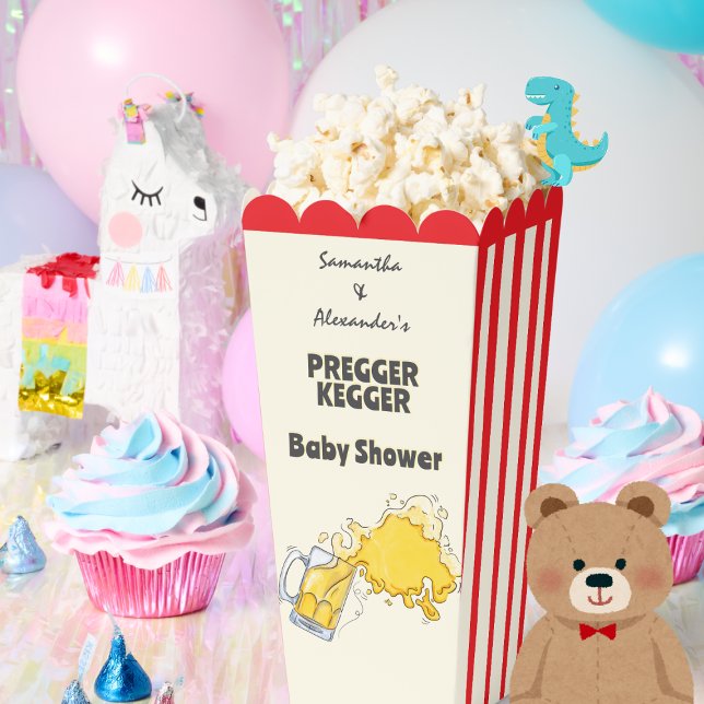 Ballotins Pregger Kegger Aquarelle Bière Baby shower Co-ED (Pregger Kegger Watercolor Beer BBQ Baby-Q Co-ED Baby Shower Popcorn Favor Boxes )