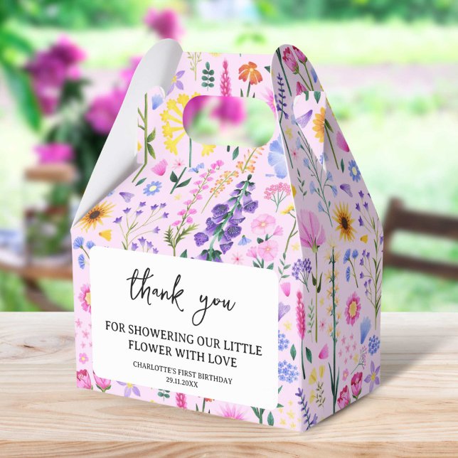 Ballotins Premier anniversaire de la Fleur sauvage rose du p (Pink Spring Wildflower Girl's First Birthday Favor Boxes)